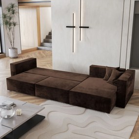 Masseno Narożnik TOLMO z funkcją spania i pojemnikiem na pościel Narozniki L, Rozkładana sofa - Brązowy, MONOLITH 29
