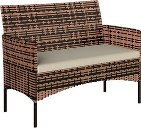 Outsunny 2-osobowa sofa ogrodowa Rattan PE, meble tarasowe z poduszką, antypoślizgowe maty, stalowa rama, Khaki | Aosom PL