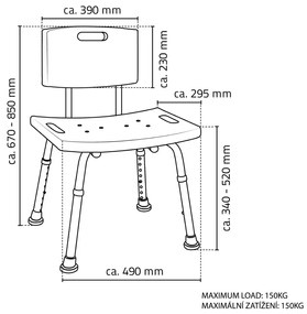 SAPHO A00602101 Krzesło dla osób niepełnosprawnychz oparciem, regulowana wysokość, biały