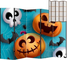 Parawan pokojowy 5-częściowy 225x172 Jednostronny dekoracyjny dziecięcy komiksowy Niebieski Wesoły Halloween