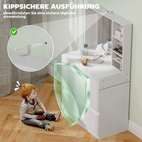 HOMCOM Toaletka, stolik do makijażu z dużym lustrem, 4 szuflady, 3 otwarte przegrody, 2 szafki, MDF, Biały