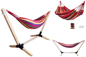 Hamak z drewnianym stelażem ogrodowy dwuosobowy czerwony stelaż do hamaka POLSKI + GRATIS
