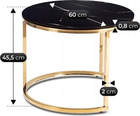 Zestaw Stolików Kawowych MILANO 45 cm/60 cm Czarny Marmur/Złoty Glamour