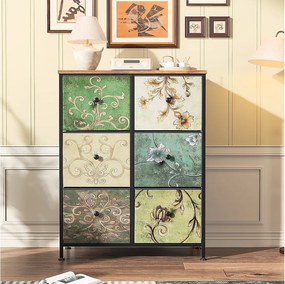 Komoda materiałowa z 6 szufladami, 67,5 x 30 x 86,5 cm – wzór retro