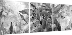 Obraz - Graffiti z flamingami (z zegarem) (90x30 cm)