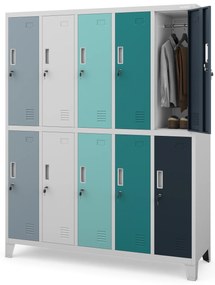 Szafa socjalna ubraniowa 10-drzwiowa BARTEK, 1360 x 1720 x 450 mm, szaro-wielokolorowa