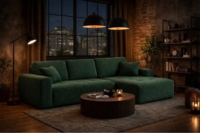 Narożnik w kształcie L z funkcją spania i pojemnikiem Ivo L, tkanina sztruksowa Poso, Zielony, Prawy