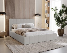 BESILIO Sypialnia łóżko slim 120x200 Lexy - stelaż metalowy, pojemnik na pościel, slim łóżko, tkanina boucle - Jasnoszary