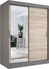 Szafa przesuwna z lustrem 150 cm antracyt + dąb sonoma N4-R77