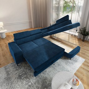 Masseno Narożnik ALVORO z funkcją spania i pojemnikiem na pościel Narozniki L, Rozkładana sofa - Niebieski, MONOLITH 77