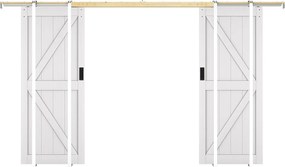 Drzwi przesuwne podwójne chowane w ścianie z drewna i MDF - biały - 2 x wys. 205 x szer. 83 cm - NEFARA