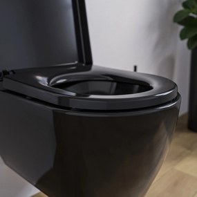 Miska WC wisząca bezrantowa NANO NT2038Czarny błyszczący z miękko zamykającą się pokrywą - wersja krótka