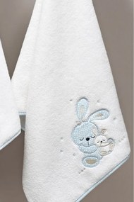 Podarunkowy zestaw ręczników dla dzieci BUNNY, 2 szt Śmietankowy /  Niebieski haft Zestaw (ręcznik 50x90cm, ręcznik 70x130cm)