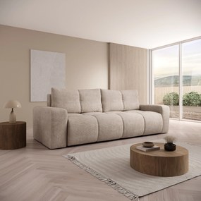 Masseno Sofa DUCA z funkcją spania i pojemnikiem na pościel, Rozkładana sofa - Beżowy, FLOW 02