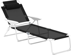 Outsunny Leżak składany z poduszką, fotel z 4-stopniowo regulowanym oparciem do 120 kg czarny | Aosom PL