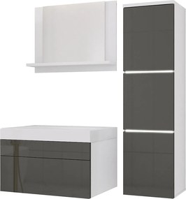 Zestaw mebli łazienkowych, Matowa biel, Połysk szary, 90 x 110 cm