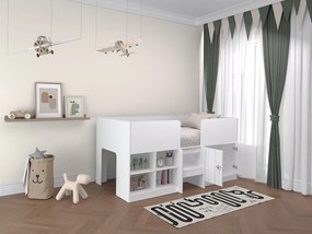 Łóżko podwyższone 90 x 190 cm  ze skrzynią i - Biały - BOUTANIO