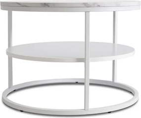 Stolik Kawowy z Półką BEST 70 cm Biały Marmur/Biały Japandi