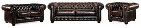 Komplet wypoczynkowy typu chesterfield 3+2+1 BRENTON 100% skóry bawolej - Kolor: brązowy z kasztanowymi refleksami