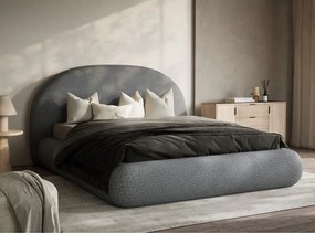 Szare tapicerowane łóżko dwuosobowe ze schowkiem ze stelażem 140x200 cm Maumere – Maison de Rêve