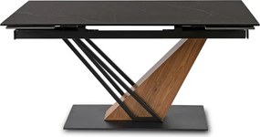 Stół Rozkładany Prostokątny REX 160-220 cm Ceramiczny Czarny Marmur/Orzech Japandi