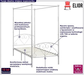 Białe metalowe łóżko z baldachimem 100x200 cm - Nila