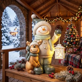 HOMCOM Figurka bałwana 43 cm z MGO z lampionem LED i timerem, do wejścia i przy drzwiach | Aosom PL