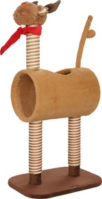 PawHut Drapak 98 cm Wzór Jelenia z Jaskinią, Piłką i Słupkami z Juty, Brązowy
