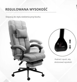 Vinsetto Fotel biurowy z podnóżkiem szary ergonomiczny regulowany 66x70x124 cm | Aosom PL
