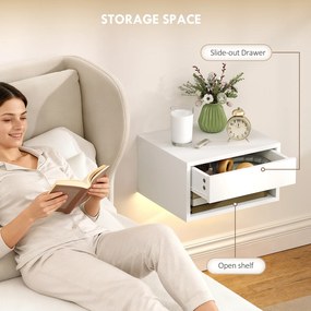HOMCOM Zestaw stolików nocnych 2 szt. z oświetleniem RGB-LED, unoszący się stolik nocny z szufladą i otwartą półką, biały | Aosom PL