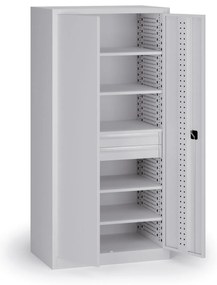 Szafa warsztatowa na narzędzia KOVOS, perforowana, 5 półek, 2 szuflady, 950 x 600 x 1950 mm, szary