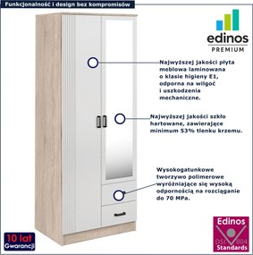 Skandynawska szafa z lustrem dąb sonoma + biały T1-H89