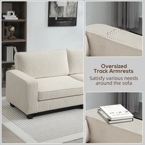 HOMCOM 3-osobowa Sofa z Pokryciem z Kordu, Sofa do Salonu ze Sprężynami, do 400 kg, 227 x 84 x 87 cm, Kremowa