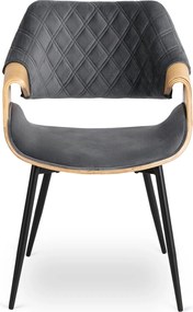 Krzesło Tapicerowane z Drewna Giętego do Salonu DAKOTA Szare/Dąb Złoty Welurowe Nowoczesne Loft