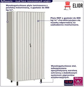 Biała ryflowana szafa dwudrzwiowa z drążkiem i półkami A8-R76
