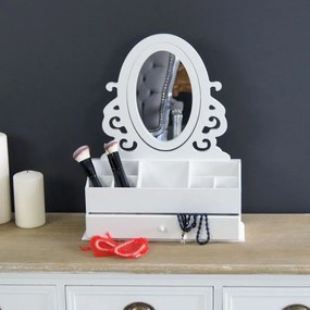 Toaletka z serii Romantic, przegrody, lustro, matowa biel.