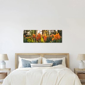 Obraz - kwiaty tulipanów (z zegarem) (90x30 cm)