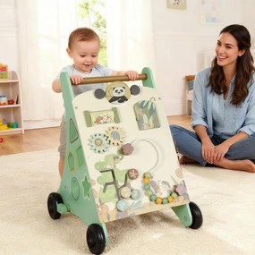 AIYAPLAY Pchacz drewniany Montessori pomoc w nauce chodzenia z regulacją prędkości, cymbałki, zębatki i labirynt z koralikami, zielony | Aosom PL