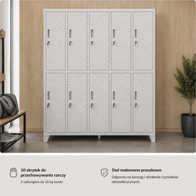 Szafka BHP ubraniowa, skrytkowa, perforowana, 10 skrytek, szara, 1360x1720x450 mm: BARTEK PRO