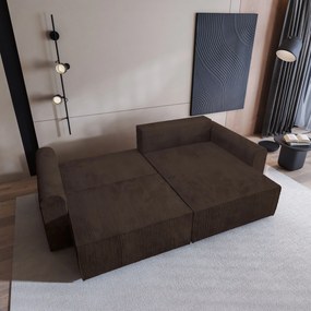 Masseno Narożnik FIANO z funkcją spania i pojemnikiem na pościel Narozniki L, Rozkładana sofa - Brązowy, POSO 06