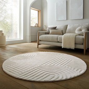 Wełniany okrągły dywan tkany ręcznie w kolorze kości słoniowej ø 160 cm Zen Garden – Flair Rugs
