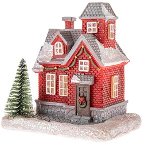Ozdoba świąteczna Czerwony domek z lampką LED, 8 x11,5 cm