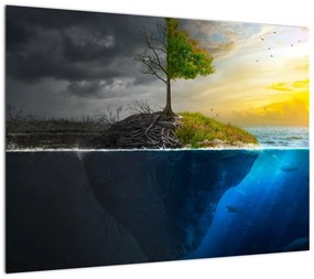 Obraz na szkle - przedstawienie dwóch stron (70x50 cm)