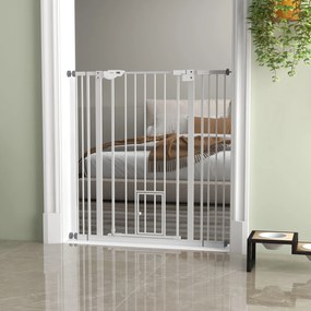PawHut Bramka dla psów, podwójne ryglowanie, samoczynnie zamykane drzwi, 104 cm wysokości, stal, biały