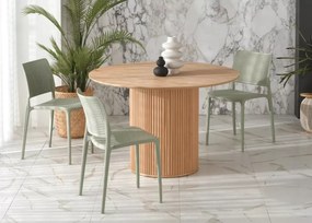 Okrągły stół Terra 120 cm z okleiny naturalnej na ryflowanej nodze w kolorze naturalnego drewna