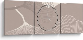 Obraz - Beżowe liście N⁰1 (z zegarem) (90x30 cm)
