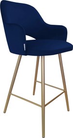 Hoker Milano krzesło barowe tkanina Welur podstawa metalowa : Kolor nogi - Złota stożek, Kolor tkaniny - VELVET - MG16, Typ siedziska - Siedzisko stałe