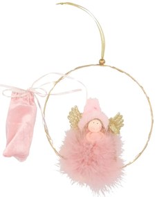 Wiszący LED różowy aniołek FLUFFY, 17 cm