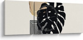 Obraz - Abstrakcja z tropikalnymi liśćmi N⁰2 (z zegarem) (90x30 cm)