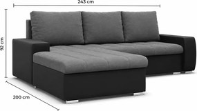 Narożnik Bogalo z funkcją spania i pojemnikiem na pościel – nowoczesny narożnik do salonu, welur/plecionka + ekoskóra